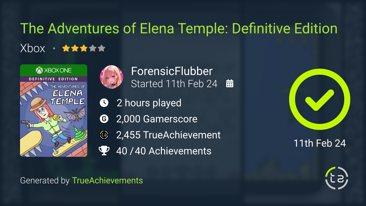 The Adventures of Elena Temple Definitive Edition achievement summary